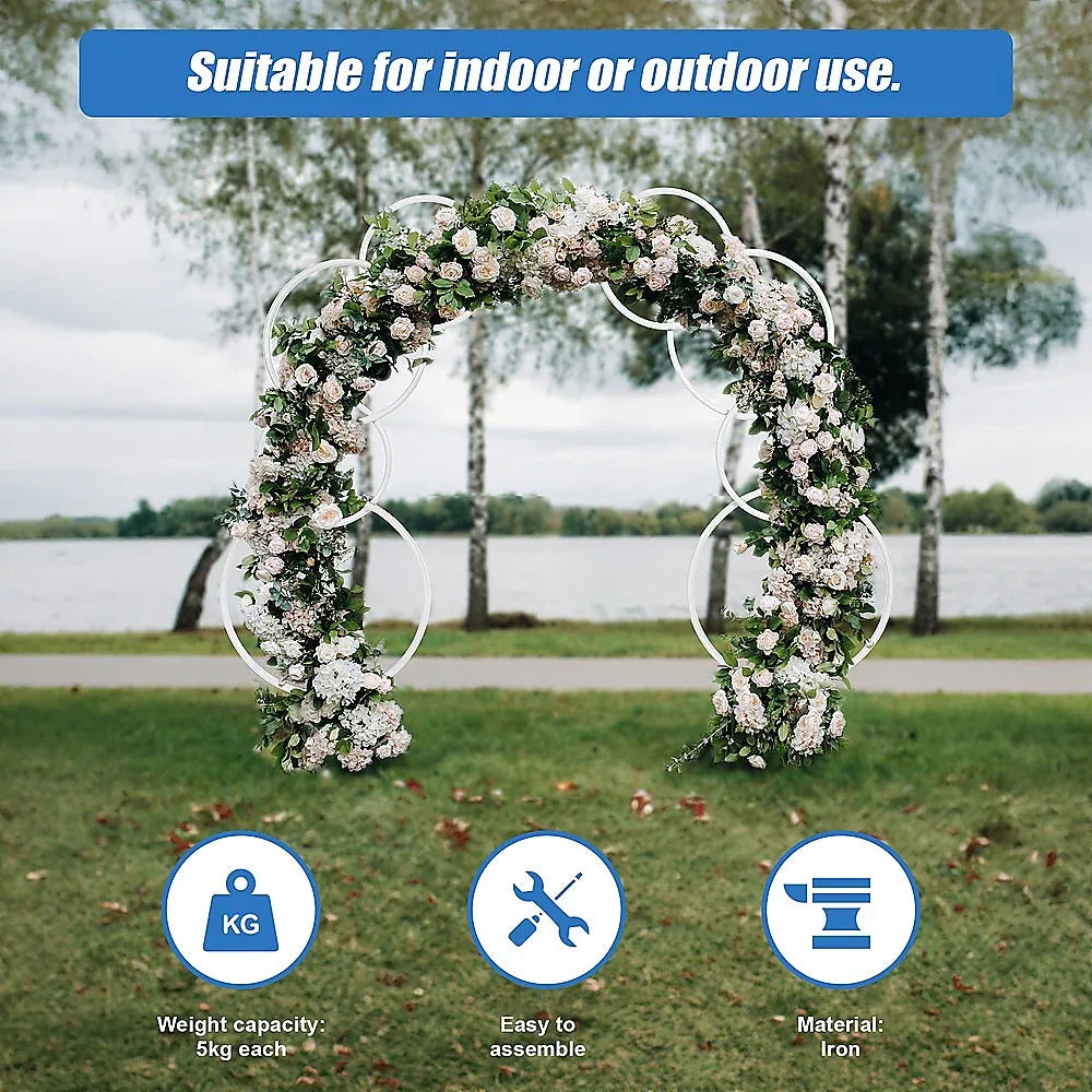 2pcs Round Wedding Arch Backdrop Rings Loops Flower Balloon Lawn Row Stand - Mekamart Australia