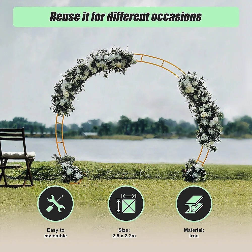 260cm Gold Metal Wedding Arch Round Balloon Birthday Party - Mekamart Australia