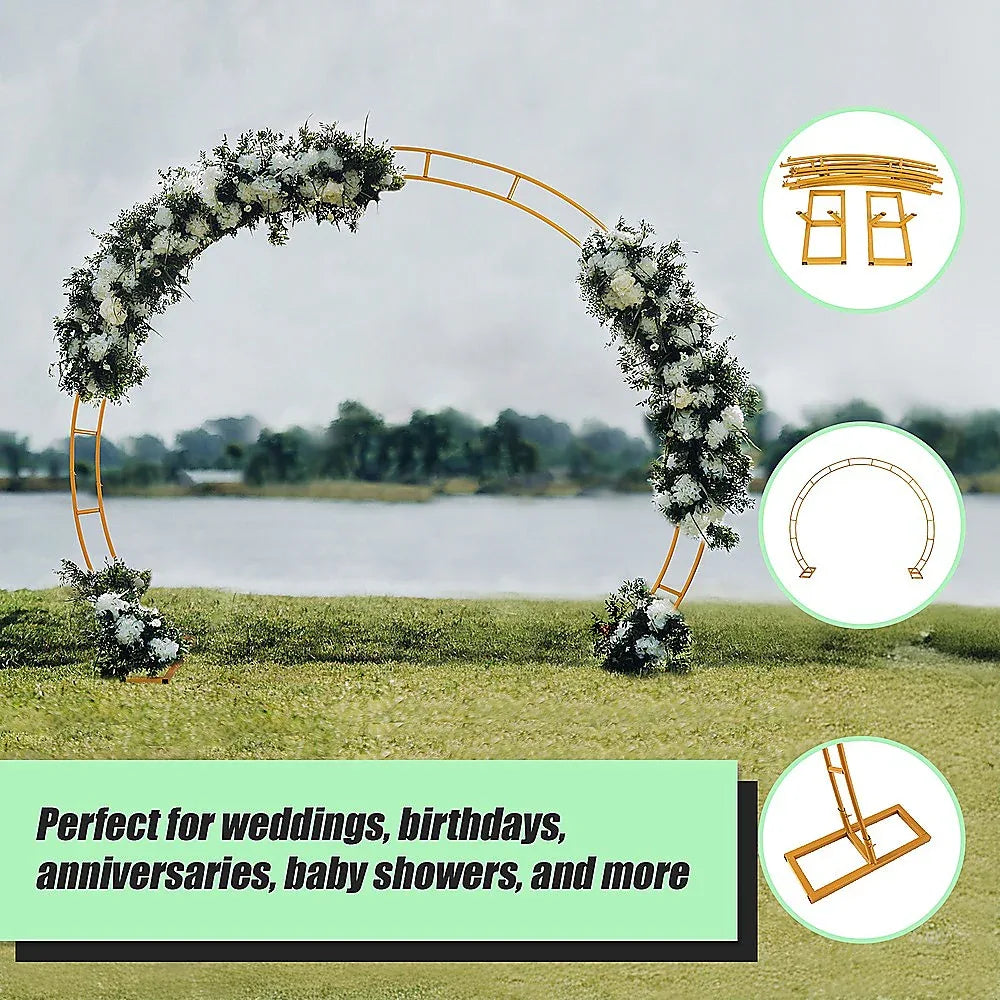 260cm Gold Metal Wedding Arch Round Balloon Birthday Party - Mekamart Australia