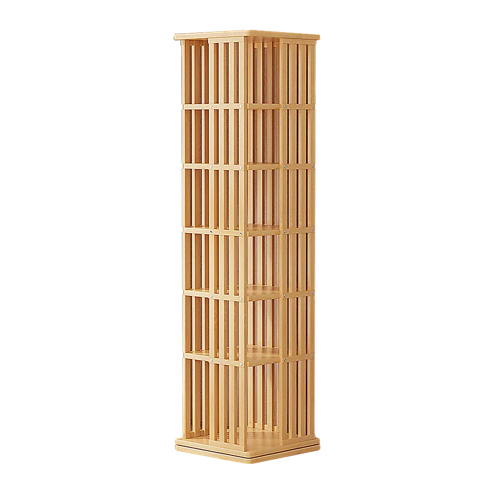360 Rotating Bookshelf Bamboo Storage Display Rack Shelving in Wood - Mekamart Australia