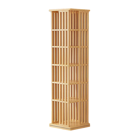 360 Rotating Bookshelf Bamboo Storage Display Rack Shelving in Wood - Mekamart Australia