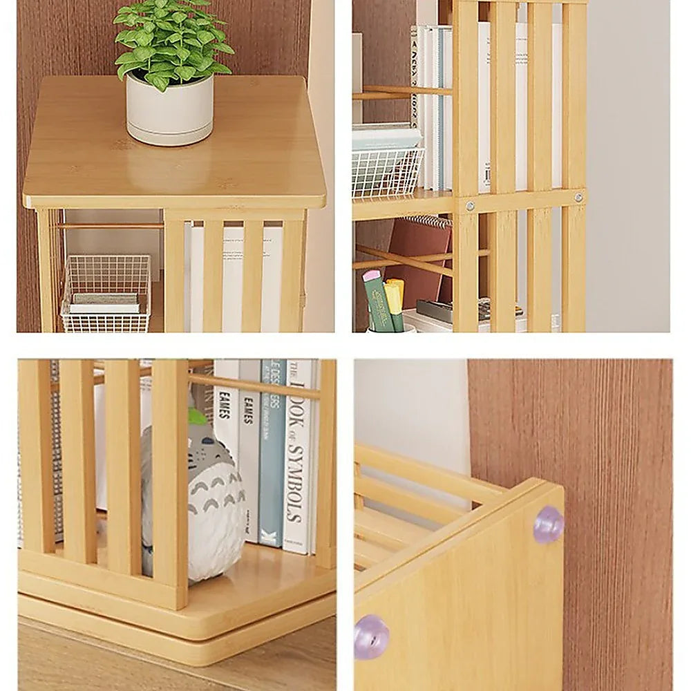 360 Rotating Bookshelf Bamboo Storage Display Rack Shelving in Wood - Mekamart Australia