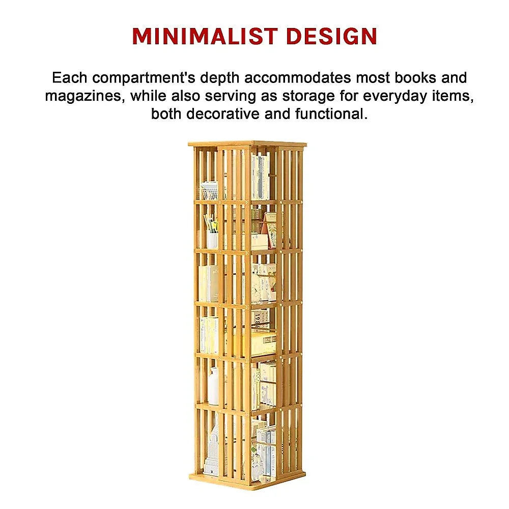 360 Rotating Bookshelf Bamboo Storage Display Rack Shelving in Wood - Mekamart Australia