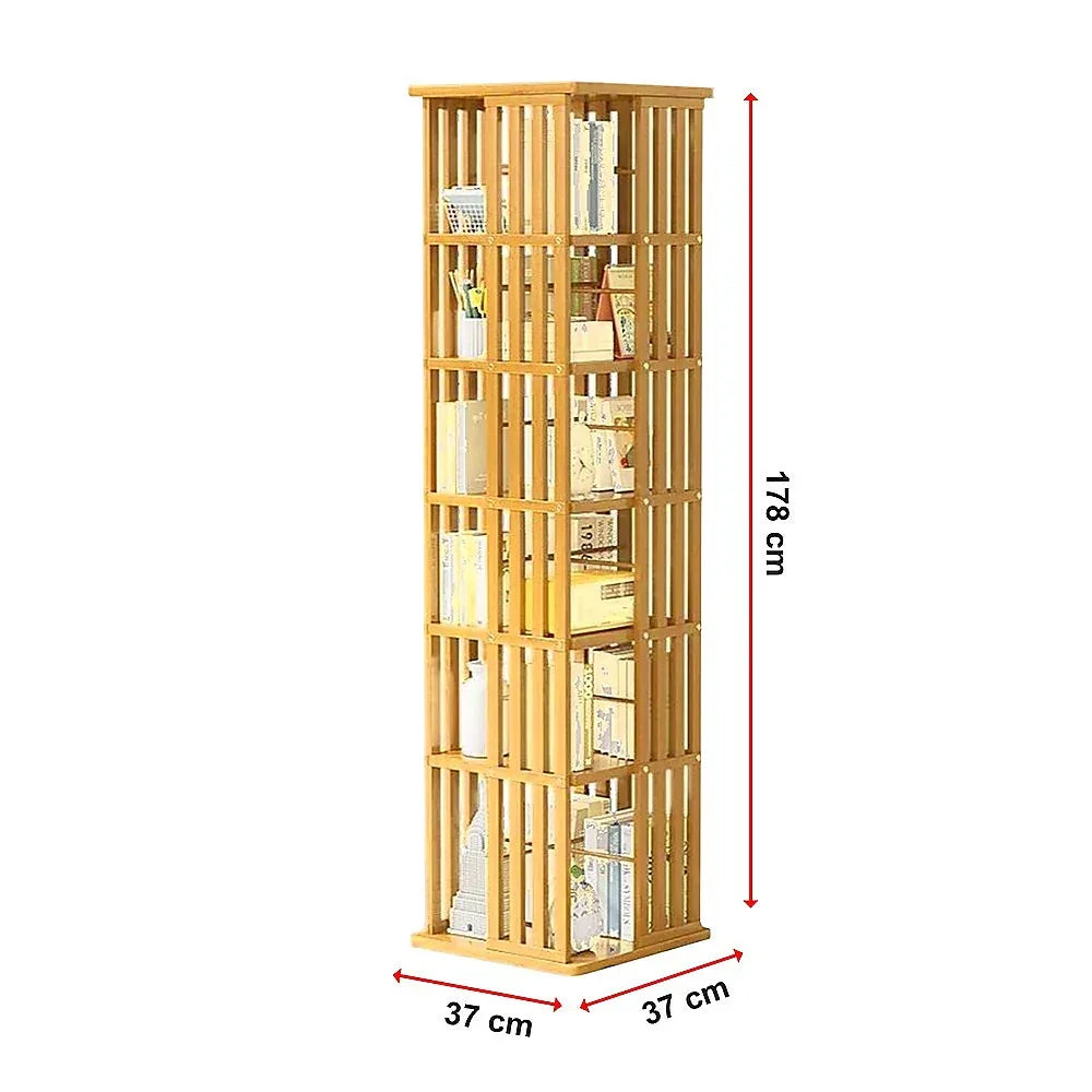 360 Rotating Bookshelf Bamboo Storage Display Rack Shelving in Wood - Mekamart Australia