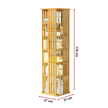360 Rotating Bookshelf Bamboo Storage Display Rack Shelving in Wood - Mekamart Australia