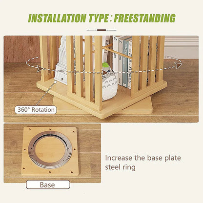 360 Rotating Bookshelf Bamboo Storage Display Rack Shelving in Wood - Mekamart Australia