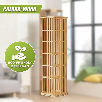 360 Rotating Bookshelf Bamboo Storage Display Rack Shelving in Wood - Mekamart Australia