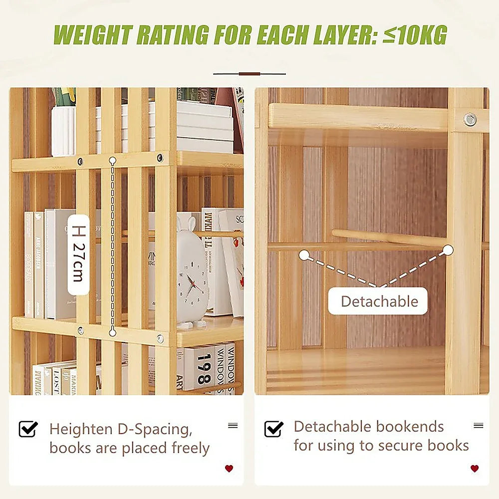 360 Rotating Bookshelf Bamboo Storage Display Rack Shelving in Wood - Mekamart Australia
