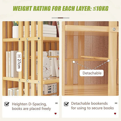 360 Rotating Bookshelf Bamboo Storage Display Rack Shelving in Wood - Mekamart Australia