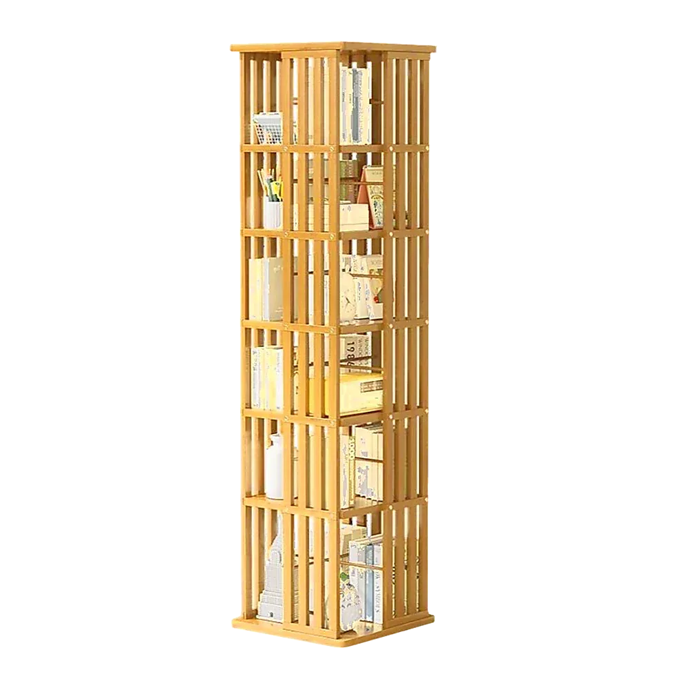 360 Rotating Bookshelf Bamboo Storage Display Rack Shelving in Wood - Mekamart Australia