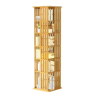 360 Rotating Bookshelf Bamboo Storage Display Rack Shelving in Wood - Mekamart Australia