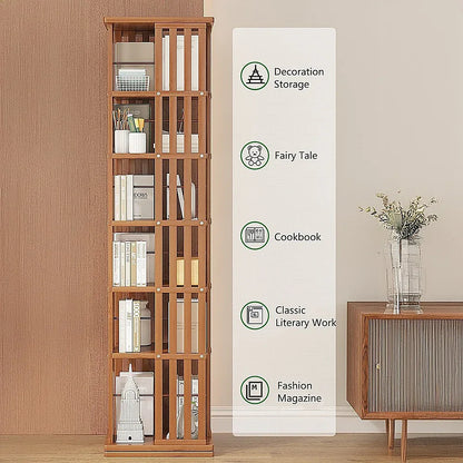 360 Rotating Bookshelf Bamboo Storage Display Rack Shelving in Dark Wood - Mekamart Australia