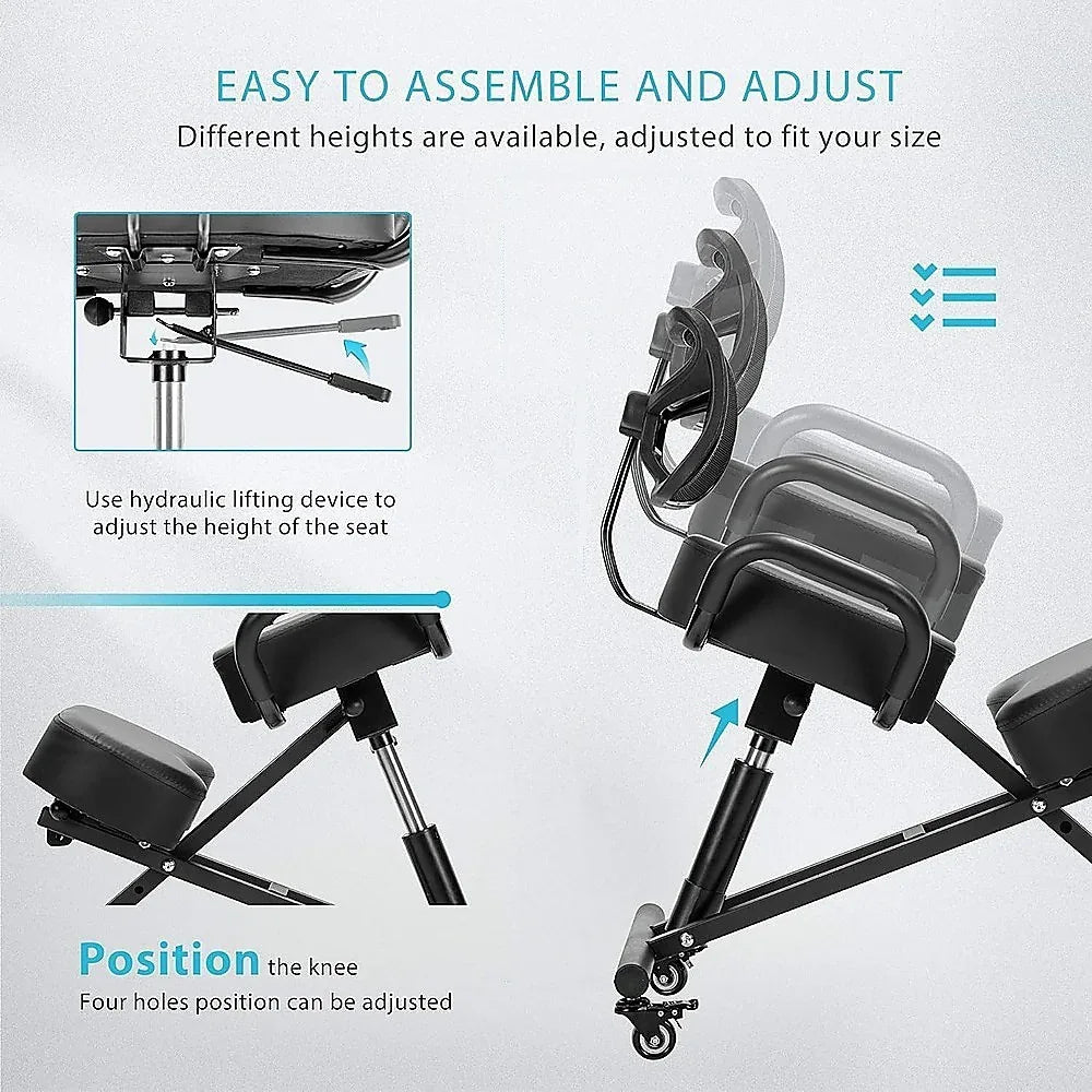 Ergonomic Kneeling Posture Chair with Backrest Adjustable Height and Casters - Mekamart Australia