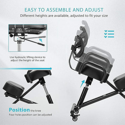 Ergonomic Kneeling Posture Chair with Backrest Adjustable Height and Casters - Mekamart Australia