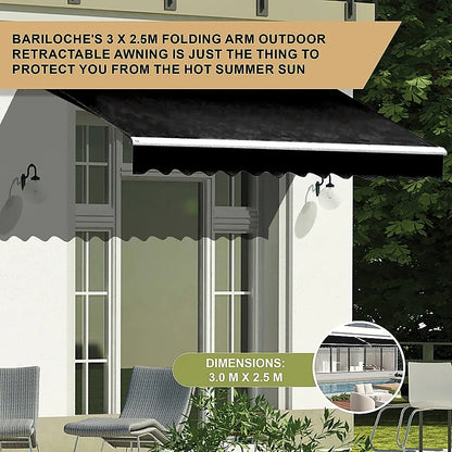 Outdoor Folding Arm Awning Retractable Sunshade Canopy Black 3.0m x 2.5m - Mekamart Australia