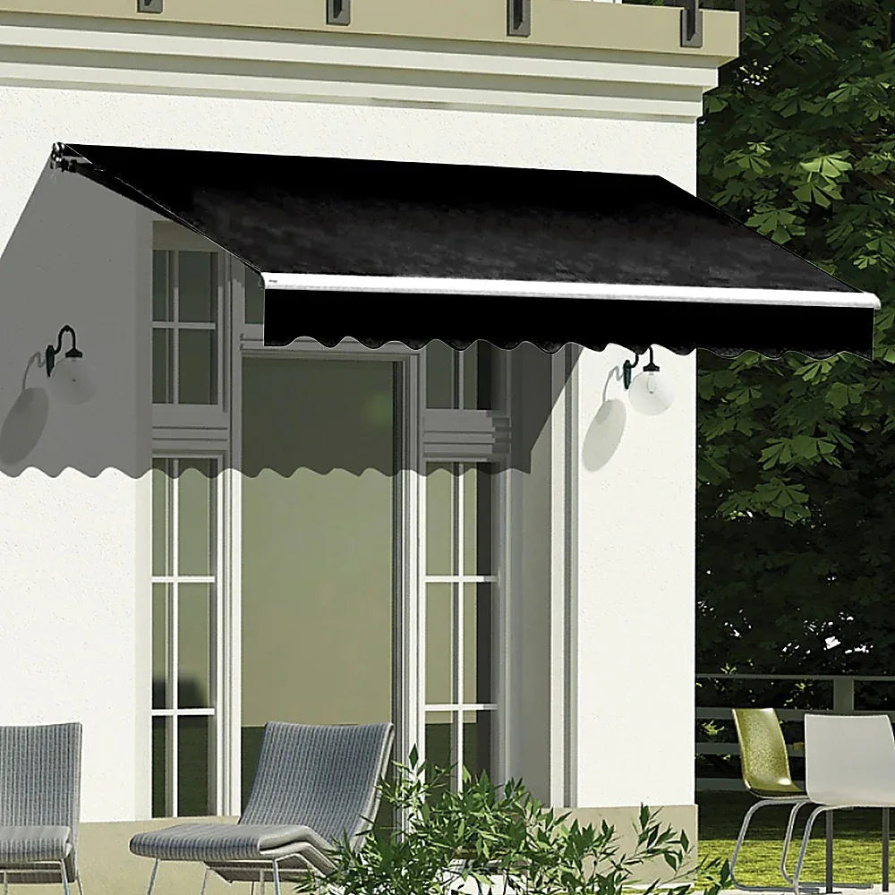 Outdoor Folding Arm Awning Retractable Sunshade Canopy Black 3.0m x 2.5m - Mekamart Australia