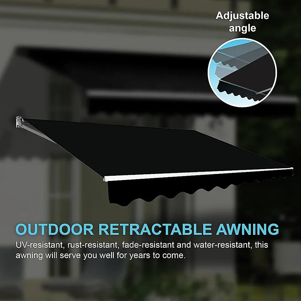 Outdoor Folding Arm Awning Retractable Sunshade Canopy Black 3.0m x 2.5m - Mekamart Australia