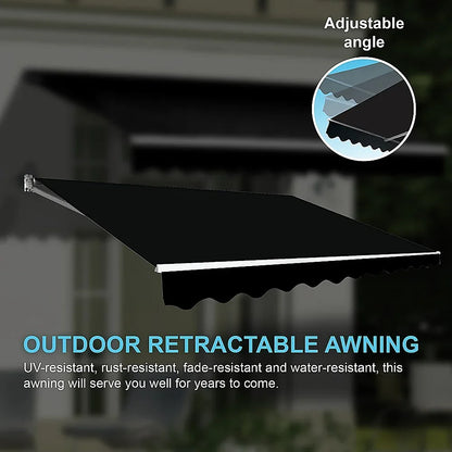 Outdoor Folding Arm Awning Retractable Sunshade Canopy Black 3.0m x 2.5m - Mekamart Australia