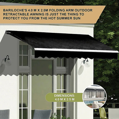 Outdoor Folding Arm Awning Retractable Sunshade Canopy Black 4.0m x 2.5m - Mekamart Australia
