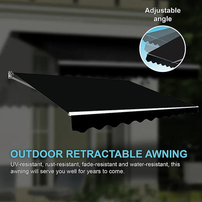 Outdoor Folding Arm Awning Retractable Sunshade Canopy Black 4.0m x 2.5m - Mekamart Australia