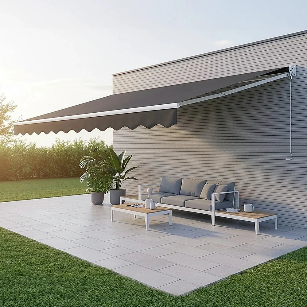 Outdoor Folding Arm Awning Retractable Sunshade Canopy Grey 5.0m x 2.5m - Mekamart Australia