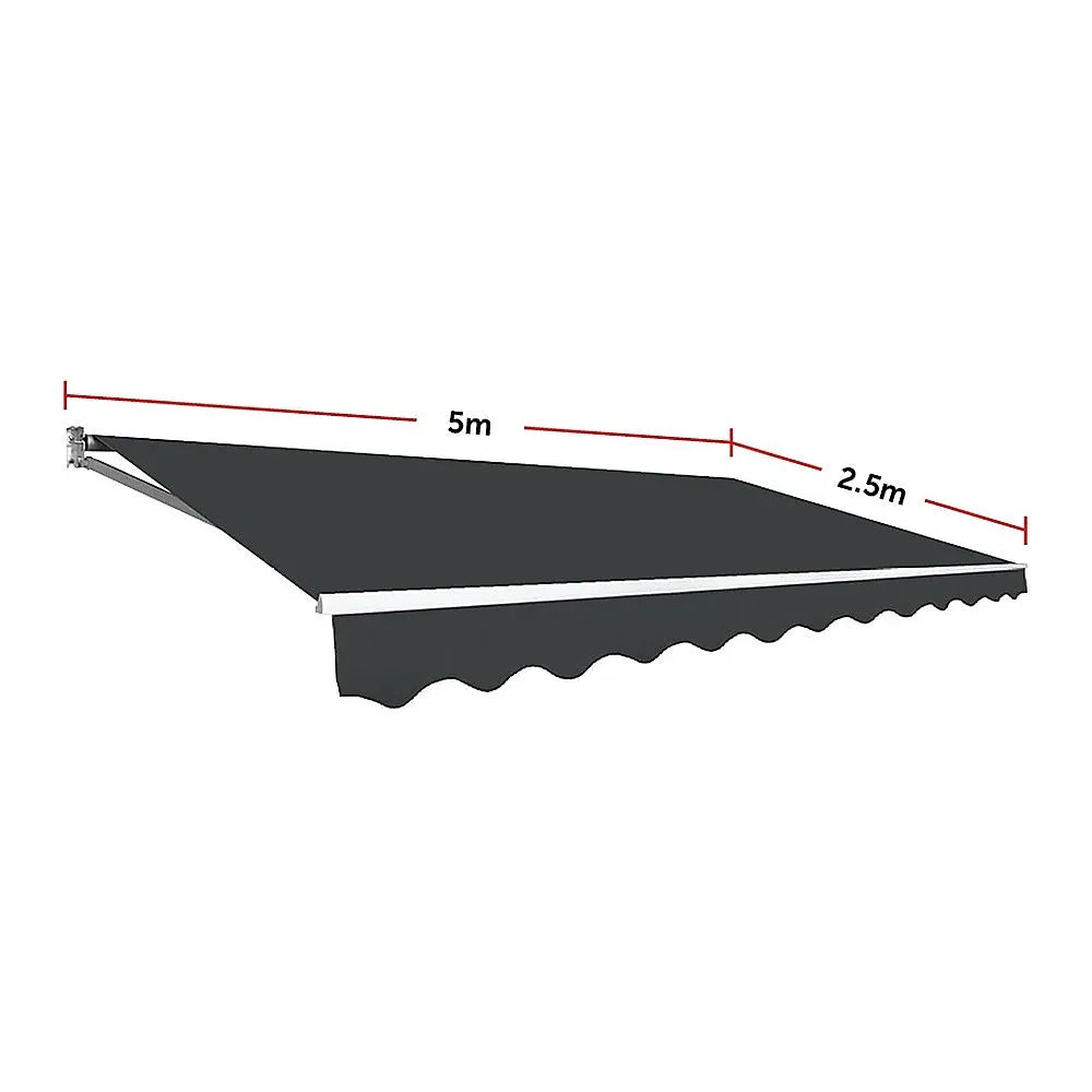 Outdoor Folding Arm Awning Retractable Sunshade Canopy Grey 5.0m x 2.5m - Mekamart Australia