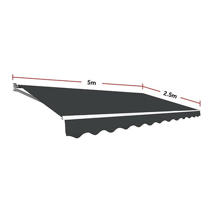Outdoor Folding Arm Awning Retractable Sunshade Canopy Grey 5.0m x 2.5m - Mekamart Australia
