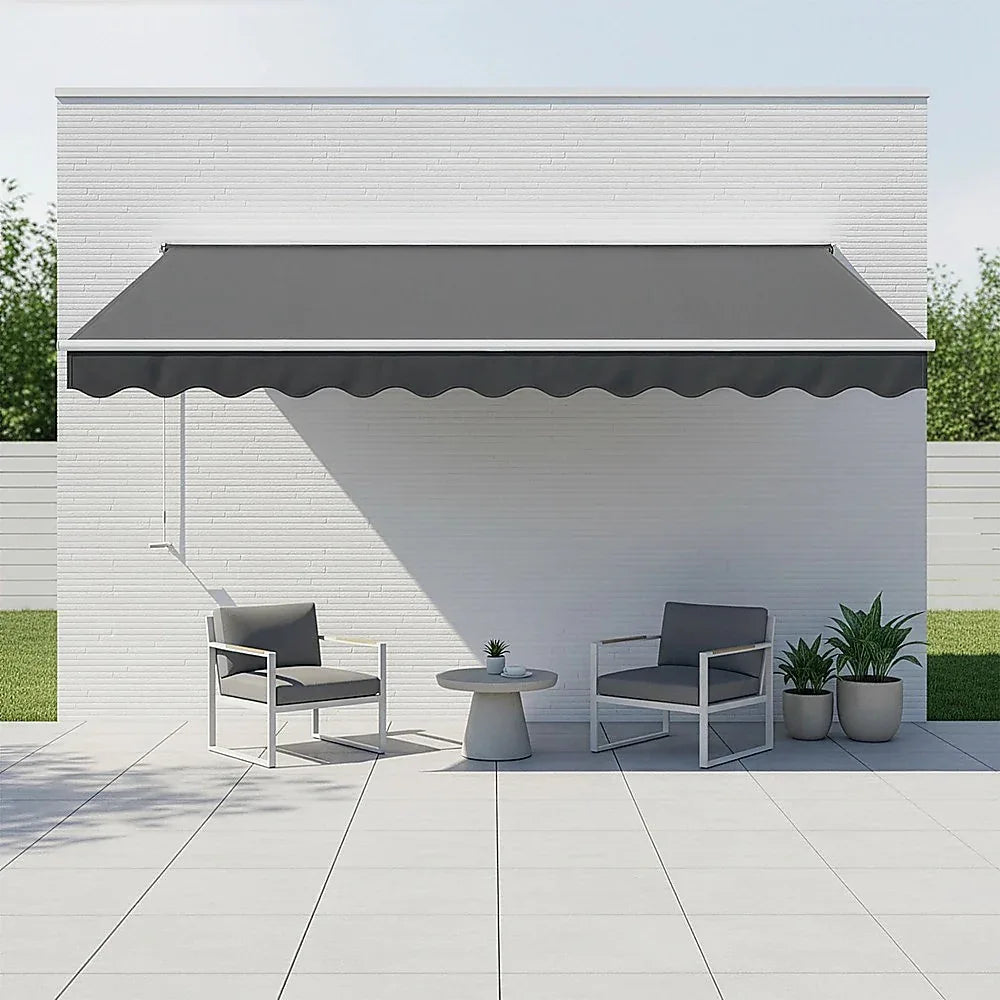 Outdoor Folding Arm Awning Retractable Sunshade Canopy Grey 4.0m x 3.0m - Mekamart Australia