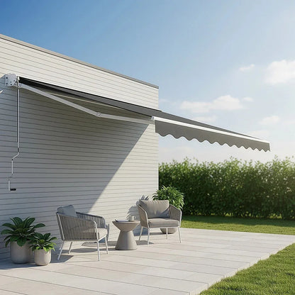 Outdoor Folding Arm Awning Retractable Sunshade Canopy Grey 4.0m x 3.0m - Mekamart Australia