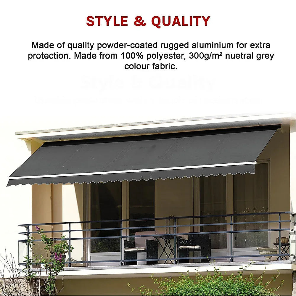 Outdoor Folding Arm Awning Retractable Sunshade Canopy Grey 4.0m x 3.0m - Mekamart Australia