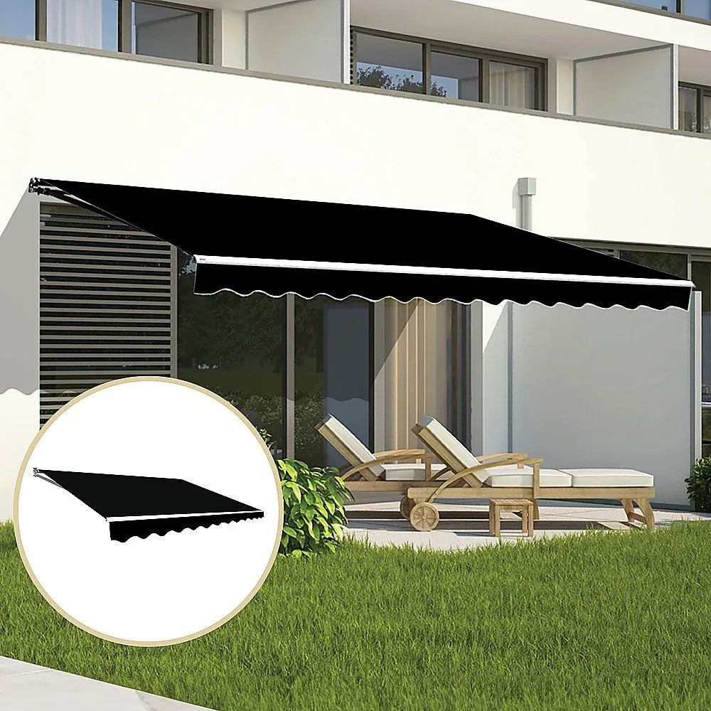 Outdoor Folding Arm Awning Retractable Sunshade Canopy Black 4.0m x 3.0m - Mekamart Australia