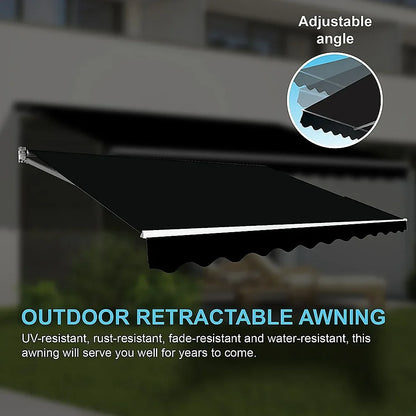 Outdoor Folding Arm Awning Retractable Sunshade Canopy Black 4.0m x 3.0m - Mekamart Australia