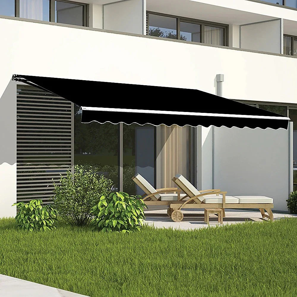 Outdoor Folding Arm Awning Retractable Sunshade Canopy Black 4.0m x 3.0m - Mekamart Australia