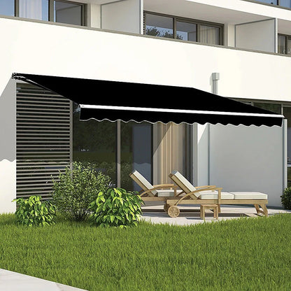 Outdoor Folding Arm Awning Retractable Sunshade Canopy Black 4.0m x 3.0m - Mekamart Australia