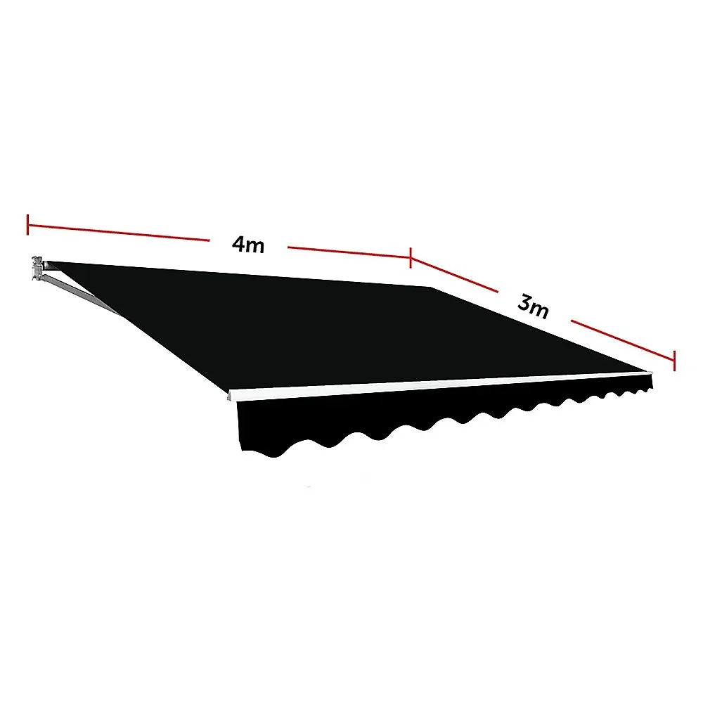 Outdoor Folding Arm Awning Retractable Sunshade Canopy Black 4.0m x 3.0m - Mekamart Australia