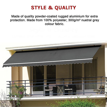 Outdoor Folding Arm Awning Retractable Sunshade Canopy Grey 5.0m x 3.0m - Mekamart Australia