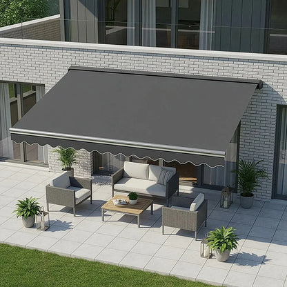 Motorised Outdoor Folding Arm Awning Retractable Sunshade Canopy Grey 3.0m x 2.5m - Mekamart Australia