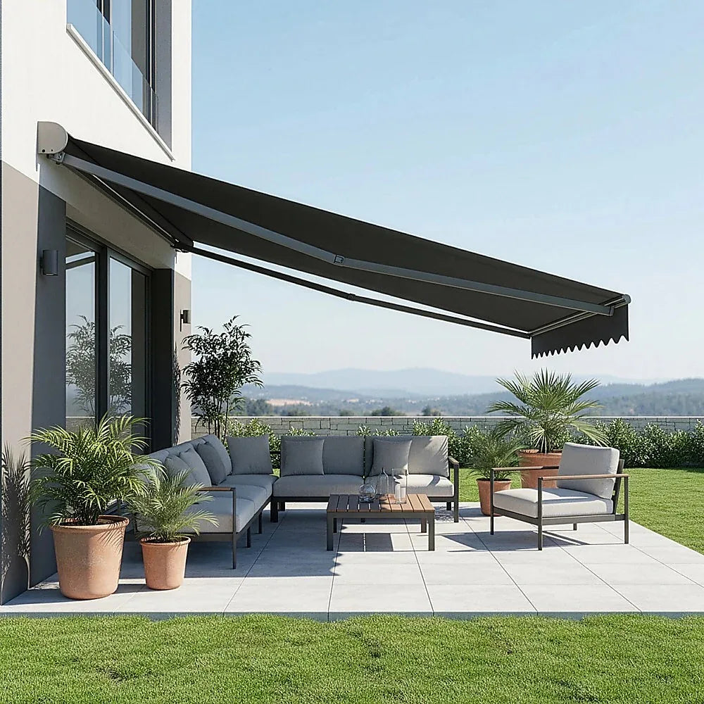 Motorised Outdoor Folding Arm Awning Retractable Sunshade Canopy Grey 3.0m x 2.5m - Mekamart Australia