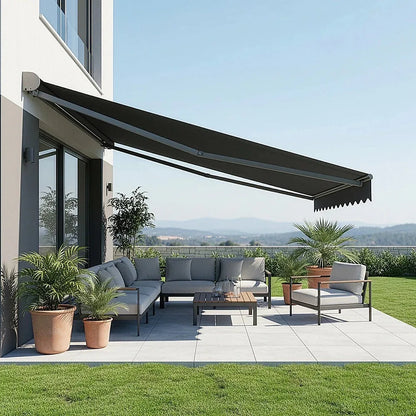 Motorised Outdoor Folding Arm Awning Retractable Sunshade Canopy Grey 3.0m x 2.5m - Mekamart Australia
