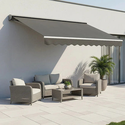 Motorised Outdoor Folding Arm Awning Retractable Sunshade Canopy Grey 3.0m x 2.5m - Mekamart Australia