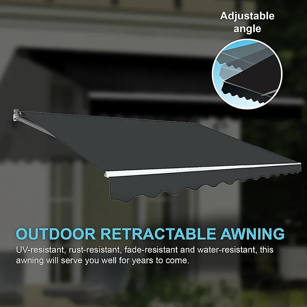 Motorised Outdoor Folding Arm Awning Retractable Sunshade Canopy Grey 3.0m x 2.5m - Mekamart Australia