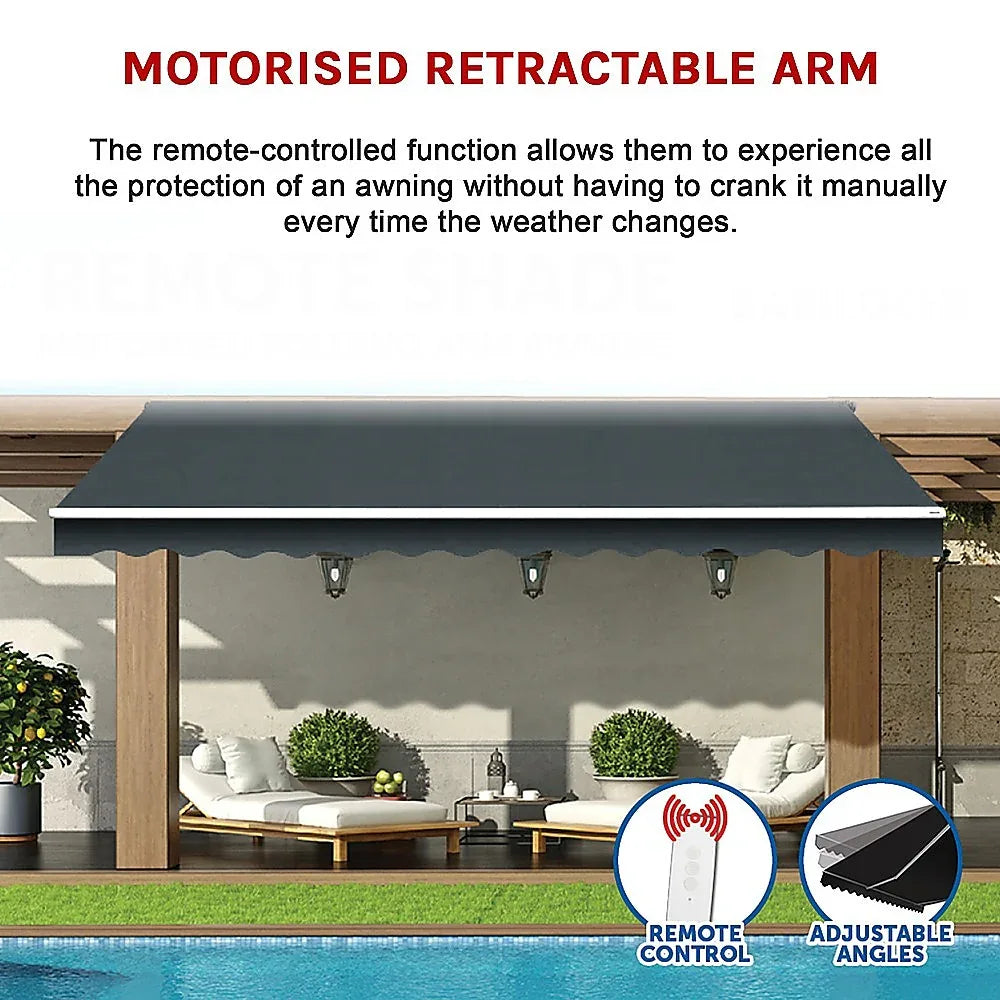 Motorised Outdoor Folding Arm Awning Retractable Sunshade Canopy Grey 3.0m x 2.5m - Mekamart Australia