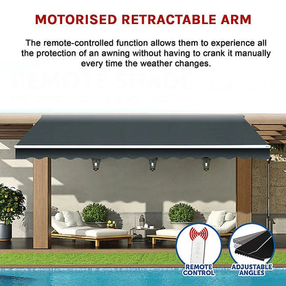 Motorised Outdoor Folding Arm Awning Retractable Sunshade Canopy Grey 3.0m x 2.5m - Mekamart Australia
