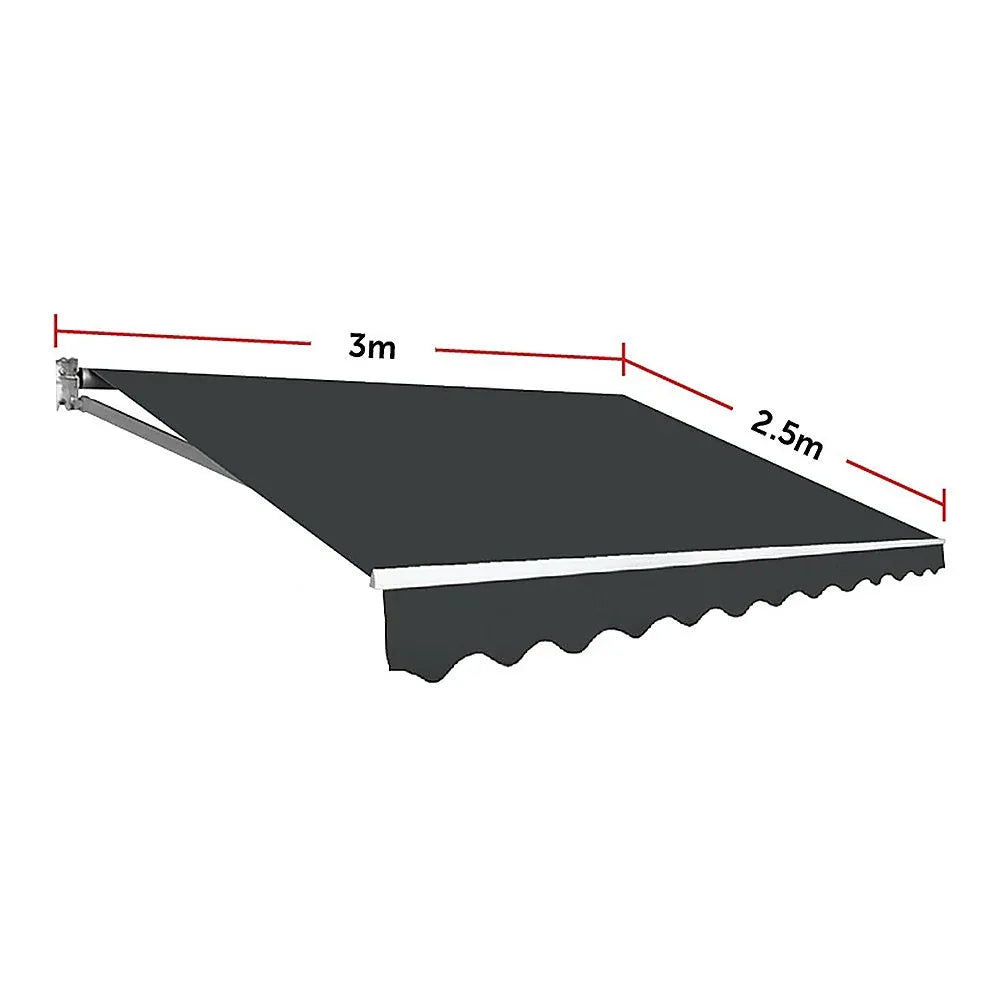 Motorised Outdoor Folding Arm Awning Retractable Sunshade Canopy Grey 3.0m x 2.5m - Mekamart Australia