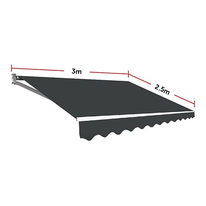Motorised Outdoor Folding Arm Awning Retractable Sunshade Canopy Grey 3.0m x 2.5m - Mekamart Australia