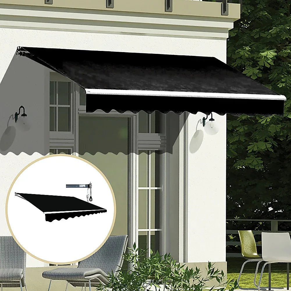 Motorised Outdoor Folding Arm Awning Retractable Sunshade Canopy Black 3.0m x 2.5m - Mekamart Australia