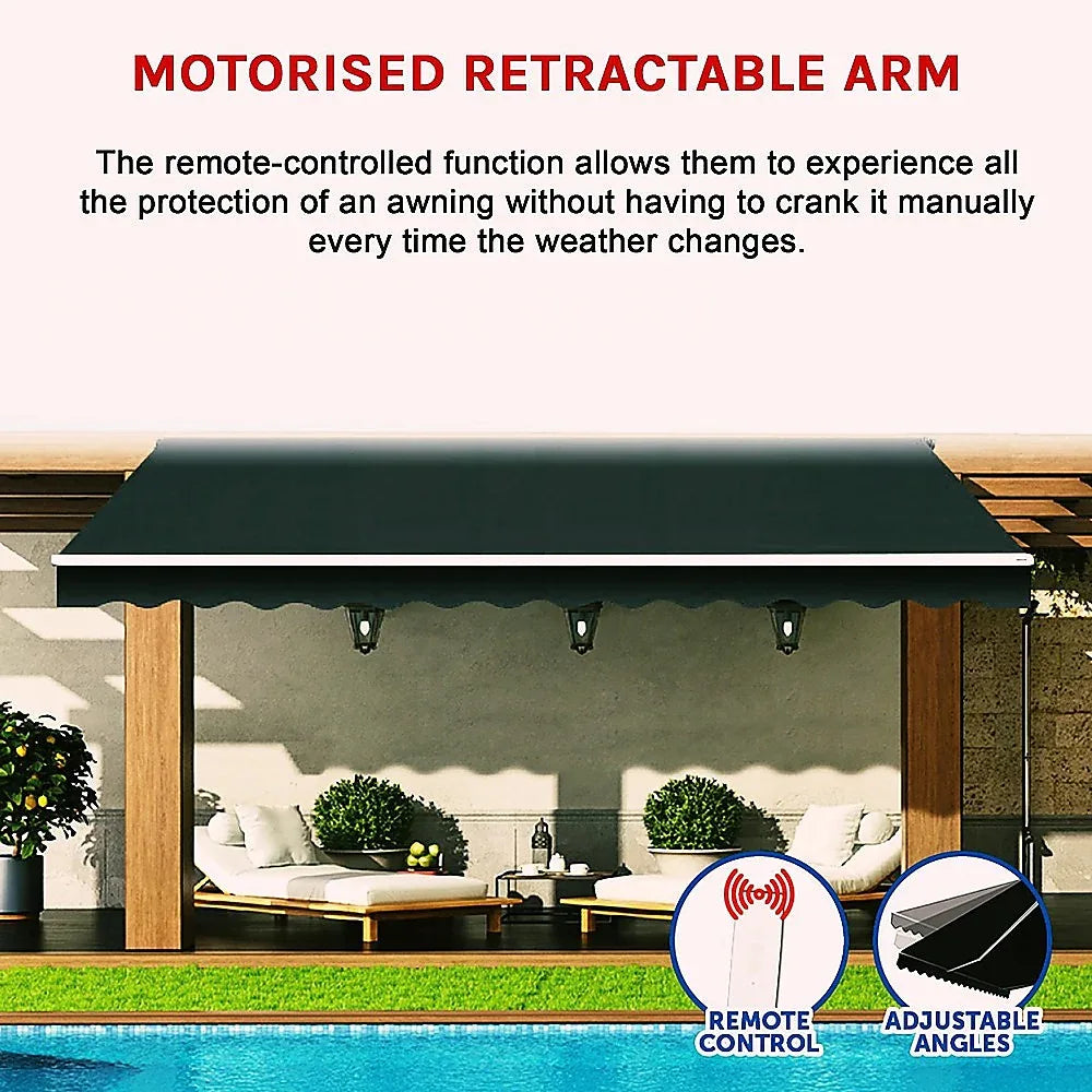 Motorised Outdoor Folding Arm Awning Retractable Sunshade Canopy Black 3.0m x 2.5m - Mekamart Australia