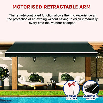 Motorised Outdoor Folding Arm Awning Retractable Sunshade Canopy Black 3.0m x 2.5m - Mekamart Australia