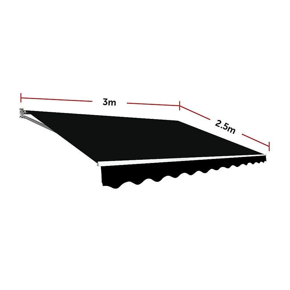 Motorised Outdoor Folding Arm Awning Retractable Sunshade Canopy Black 3.0m x 2.5m - Mekamart Australia
