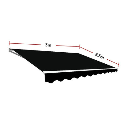 Motorised Outdoor Folding Arm Awning Retractable Sunshade Canopy Black 3.0m x 2.5m - Mekamart Australia